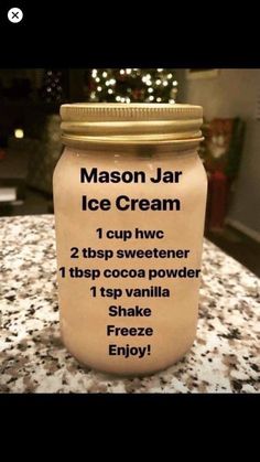 a mason jar with instructions for ice cream