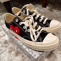 Women’s converse X Comme des garcons sneakers Comme Des Garcons Sneakers, Converse Shoes Women, Converse X Comme Des Garcons, Converse Play, Converse Comme Des Garcons, New Converse, Shoes Converse, Converse Black, Comme Des Garcons Play