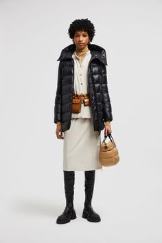 Black Suyen Long Down Jacket - Long Down Jackets for Women | Moncler US Luxury Winter Travel Outerwear, Luxury Puffer Outerwear, Black Fall Travel Puffer Jacket, Fall Travel Black Puffer Jacket, Luxury Fall Parka, Modern Long Sleeve Outerwear With Detachable Hood, Luxury Puffer Jacket With Padded Collar For Fall, Luxury Puffer Jacket For Cold Weather, Luxury Outerwear With Detachable Hood And Long Sleeves