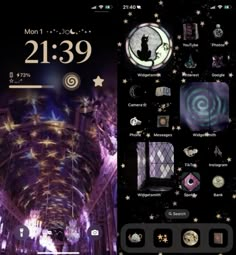 an image of the clock displayed on a cell phone with stars and moon in the background