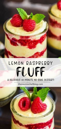 lemon raspberry fluff dessert in a jar