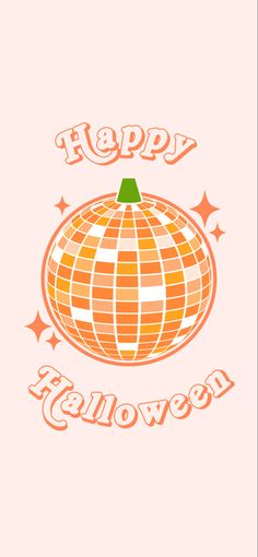 a happy halloween card with an orange pumpkin