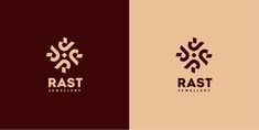 the logo for rast jewelry is shown in two different colors and font, with an ornate