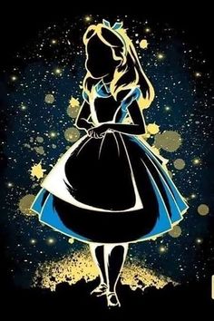 a drawing of a girl in a blue dress with stars on her head and the words alice