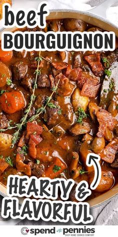 beef bourgugion with hearty and flavorful potatoes in a skillet