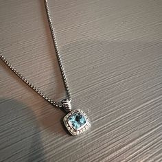 Beautiful David Yurman Petite Albion Pendant Necklace In Sterling Silver With Blue Topaz Pave Diamonds In Excellent Condition, Comes With Original Nordstrom Box And Brand New Dy Cleaning Cloth. Light Blue Fine Jewelry Necklace For Formal Occasions, Light Blue Fine Jewelry Necklace For Formal Events, Luxury Light Blue Necklace For Formal Occasions, Classic Blue Necklace With Diamond Accents, Elegant Blue Necklaces With Diamond Accents, Elegant Light Blue Gemstone Necklace, Elegant Blue Topaz Necklaces, David Yurman Necklace, David Yurman Jewelry