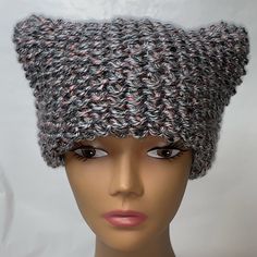 Handknit Cat Ears Hat In Silky Gray/Mauve Yarn Ears Hat, Cat Ears Hat, Women Of Faith, Ear Hats, Cat Ears, Hand Knitting, Winter Hats, Crochet Hats, Yarn