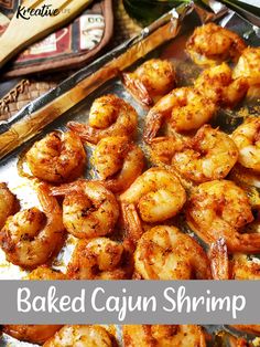 cooked shrimp on a baking sheet ready to be served