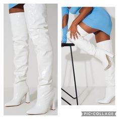 Labeled As Size 6 But Feels Like A 6.5/7. I’ve Never Worn Them, Far Too Large For Me, So Reposhing Thigh High White Boots, White Thigh High Boots, White Thigh Highs, White Leather Boots, Fancy Heels, Leather Western Boots, Killer Heels, Block Heel Boots, White Boots