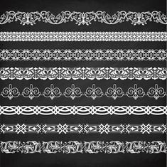 a set of white lace borders on a black background