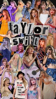 collage of taylor swift images with the words taylor swift above them and photos of taylor swift