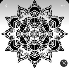 a black and white image of an intricate flower design on a gray background with the number 3 below it