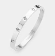 Crystal Round Stainless Steel Metal Hinged Bracelet Colors : Gold and Silver Size : 0.25" H, 2.25" DHinged Closure Bracelet Colors, Gold Bracelet Cuff, Hinged Bracelet, Silver Cuff Bracelet, Steel Metal, Gold And Silver, Cartier, Cuff Bracelet, Cuff