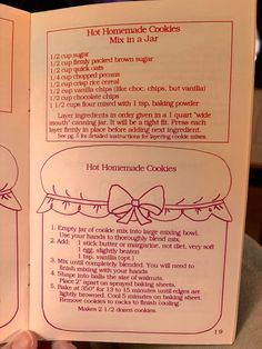 an open recipe book with instructions on how to bake cookies