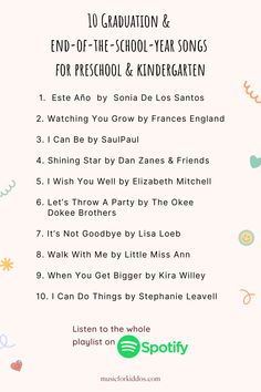 the top ten graduation and end of the school year songs for preschool and kindergartian