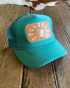 Turquoise Hat, Painting Leather, Taos, Snap Back, Snap Backs, Leather Patches, Tao, Trucker Hat, Mesh