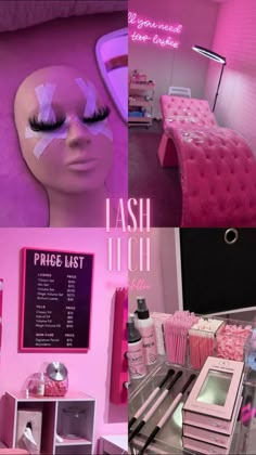 Lash Extensions Decor, Eyelash Extensions Salons Decor, Pink Lash Tech Room, Lash Extensions Tech, 2024 Vision Board Nails, Lash Beauty Room, Pink Lash Room Aesthetic, Vision Board Ideas Lash Tech