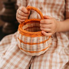 Olli Ella Halloween Berry Basket with orange stripe held by a child Small Rattan Basket, Cotton Nursing Bra, Witches And Warlocks, Rattan Doll Basket, Eco-friendly Rattan Basket Bag, Fairy Tale Crafts, Jane Birkin Wicker Basket, Berry Basket, Handmade Basket-shaped Straw Rattan Bag