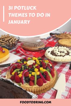 a table topped with lots of different types of cakes and pies on top of it