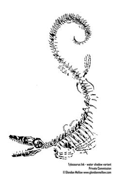 a black and white drawing of an alligator's tail