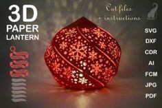 a red paper lantern with snowflakes on it and the text 3d paper lanterns