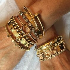 Love these STACKS Stack Bracelets, Stackable Bangles, Handmade Leather Bracelets, Rose Gold Bangle, Special Necklace, Leather Cuffs Bracelet, Gold Bangle Bracelet