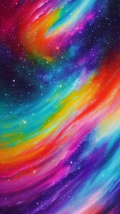 an abstract painting with colorful colors and stars in the sky, as if it were painted on