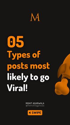 an orange dog sitting on top of a black background with the words 05 types of posts most likely to go virall