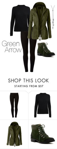 a green jacket and black pants with the words shop this look starting from $ 35