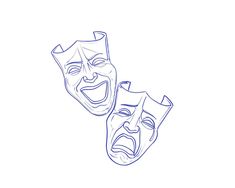 two masks with faces drawn in blue ink