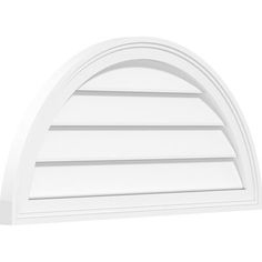 an arch shaped window with white shutters on the top and bottom, against a white background