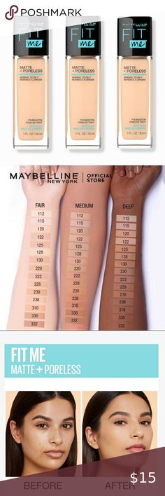 Maybelline Fit Me Matte + Poreless Liquid Foundation, Ivory #115 Maybelline Fit Me Foundation 228, Maybelline Fitme, Face Charts, Makeup Face Charts