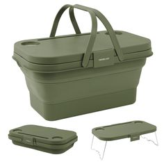 PRICES MAY VARY. ULTIMATE PICNIC ALL-IN-ONE SOLUTION - get the ultimate picnic convenience with our Collapsible Picnic Basket, the all-in-one solution for outdoor dining. Its collapsible bucket and easy-to-grip handles makes it easy to bring, while the lid doubles as a stand-up table, no need for additional table! LEAK-PROOF & WATERPROOF- our foldable basket ensures mess-free! While traditional baskets may absorb moisture, our collapsible basket ensures that your food, drinks, and snaccks remain dry and secure, wherever you are. Made for long term use! EFFORTLESS PICNIC SETUP - Our collapsible picnic baskets with handles not only excels in durability and versatility but also it is easy to clean and store. Cleaning and getting ready is a breeze – simply wipe down or wash and its ready to us Picnic Basket Gift Ideas, Road Trip Basket, Camping Gift Basket Ideas, Camper Essentials, Camping Gift Baskets, Foldable Basket, Collapsible Basket, Stand Up Table, Dishes Sets