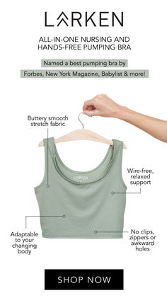 Top rated hands-free pumping and nursing bra by Forbes, Buzzfeed and Good Housekeeping! The Larken X all-in-one nursing and hands-free pumping bra is made with no snaps, elastic, zippers or clips making it buttery smooth for premium comfort. It's so comfortable you can live in it all day and all night during pregnancy and postpartum stages. The perfect gift for moms to be. Hands Free Pumping Bra, Pumping Bra, Maternity Bras, Hands Free Pumping, Moms To Be, Pumping Bras, Comfortable Bras, Perfect Bra, Good Housekeeping