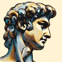 an old fashioned drawing of a woman's head with curly hair and curls on it