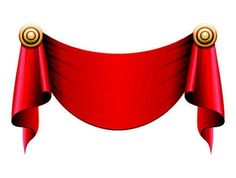 a red ribbon with two gold buttons on it's end and an empty banner behind it