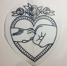 a sticker with the image of two hands touching each other in front of a heart