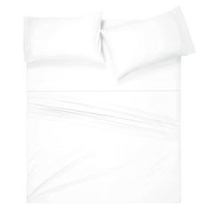 the white sheets and pillow cases are neatly made