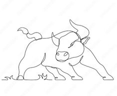 a drawing of a bull running through the grass