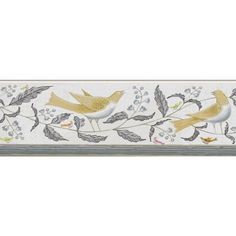 a white and yellow wallpaper border with birds