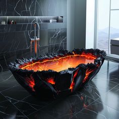 a bathtub with lava in the middle of it