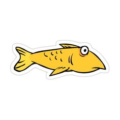 a yellow fish sticker with an eyeball on it's head, sitting in front of a white background