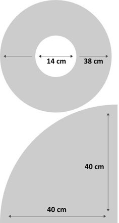 the size and width of an object with measurements for each piece, including 40 cm