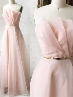 A-line Strapless Tulle Long Prom Dresses Formal Evening Prom Dresses Strapless, Prom Dress Pink, 2021 Prom Dresses, Pink Tulle Dress, Pink Evening Dress, Shiny Dresses, Prom Dresses Formal