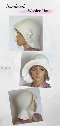 White women hat Felted wool hat Winter women hat White wool | Etsy Winter Cream Fitted Fedora, Cream Felt Hat With Short Brim For Winter, Cream Short Brim Felt Hat For Winter, White Fitted Felt Hat, Wide Brim Felt Cloche Hat, Fitted Brimmed Cream Felt Hat, Cream Fitted Brimmed Felt Hat, Fitted Cream Felt Hat With Brim, Fitted Beige Beanie Hat