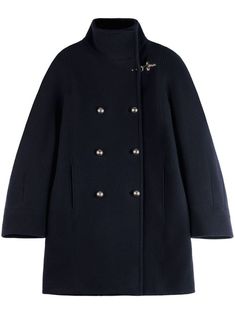 Navy Chic Outfit, Winter Coats Women Classy, High Neck Coat, Blue Wool Coat, Double Breasted Jacket, Double Breasted Coat, Mode Inspo, Field Jacket, Blue Wool