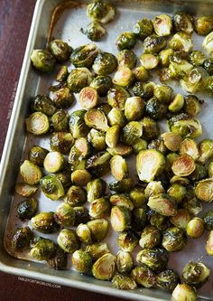 roasted brussel sprouts on a baking sheet