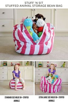 There are now dozens of toy organizing ideas for every toy out there, from Legos to plastic horses there is an organizing solution for you! Stuffed Animal Storage Diy, Stylish Toy Storage, Stuffed Animal Bean Bag, Animals Crafts, Diy Teddy Bear, Kids Bean Bags