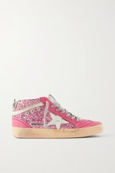 Pink Superstar glittered distressed leather sneakers | GOLDEN GOOSE | NET-A-PORTER Glitter Rosa, Golden Goose Superstar, Preppy Shoes, Shoe Wishlist, Golden Goose Sneakers, Cute Sneakers, Shoe Inspo, Golden Goose Shoes, Golden Goose Deluxe Brand