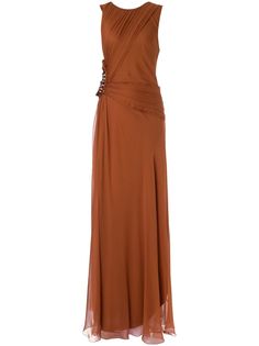 Alberta Ferretti chain-link Draped Silk Dress  | Brown | FARFETCH Draped Silk Dress, Chiffon Long Dress, Chain Dress, Wardrobe Edit, Havana Brown, Silk Gown, Brown Silk, Alberta Ferretti, Exclusive Fashion